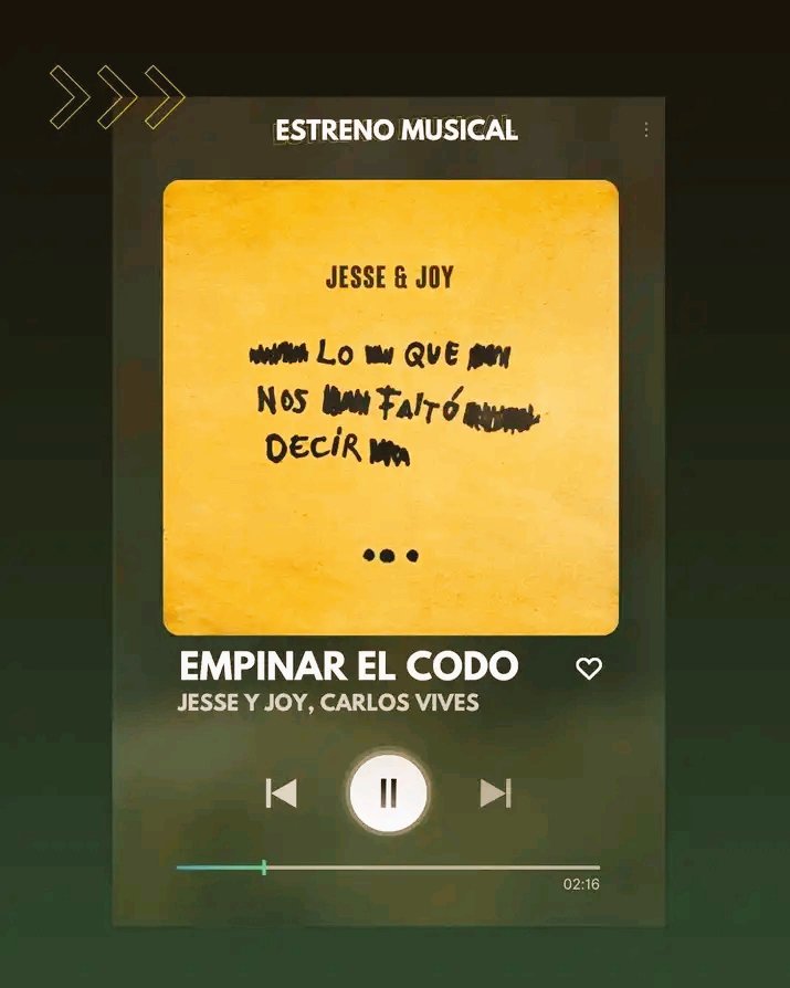 <a href="/jesseyjoy/">Jesse & Joy Oficial</a> presentan su nuevo álbum #LoQueNosFaltóDecir, que desprende como primer sencillo el tema: #EmpinarElCodo a dueto con <a href="/carlosvives/">Carlos Vives</a>
#EntreLasEstrellas

#JesseYJoy

cc <a href="/warnermusicmex/">Warner Music México</a> <a href="/superliliwilly/">Lilia Reyes</a> <a href="/satusmedia/">Satus Media</a> <a href="/BetoDelta/">BeTo Delgado</a> <a href="/paolisgs/">Paola GS</a>