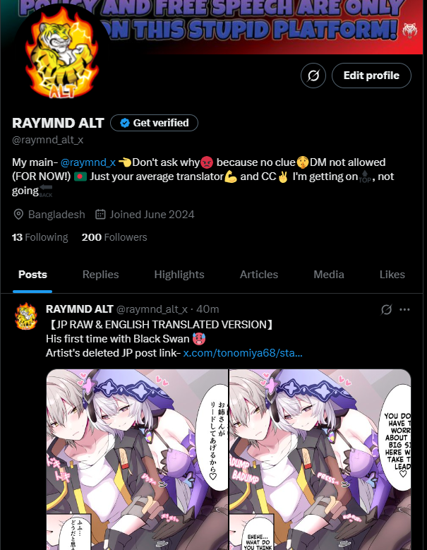 raymnd_x's tweet image. I'm thinking of posting sensitive and NSFW translations on my ALT account, so if you're into that kind of stuff feel free to check there🧐 I'm not doing this on my MAIN in fear of getting flagged for shadow ban again😢