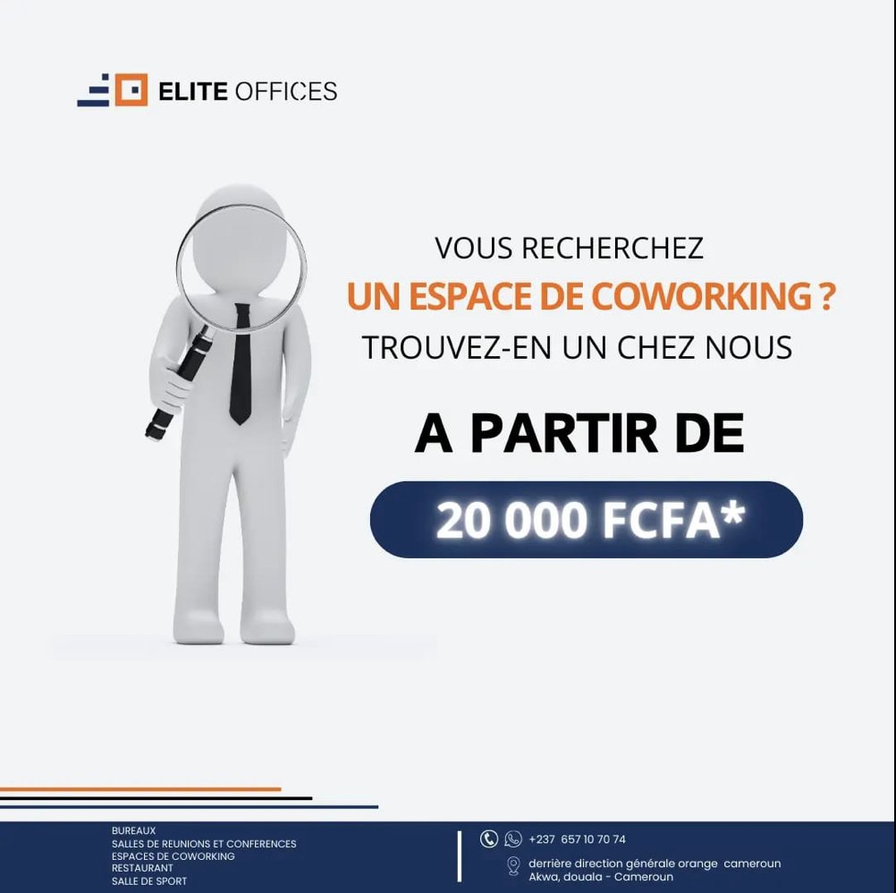 LeCoinClient237's tweet photo. #consommateurs237

'Elite Offices'

BUREAUX | SALLES DE CONFÉRENCE | SALLES DE RÉUNION | ESPACES DE COWORKING | RESTAURANT LA TABLE DE L'ÉLITE | SALLE DE GYM  📍 Akwa, rue dubois de Saligny-DLA, derrière direction générale Orange 🇨🇲.

☎️+237 6 57 10 70 74 https://t.co/0qczBiibuk