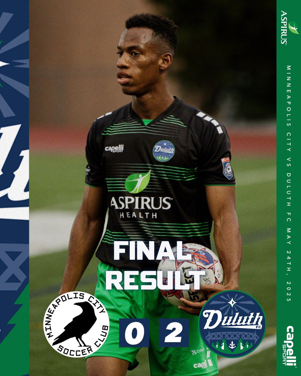 Final result in Minneapolis!! Duluth FC wins 2 x 0 Minneapolis City! 🔥🔥🔵🟢

#DuluthFC #BlueGreens