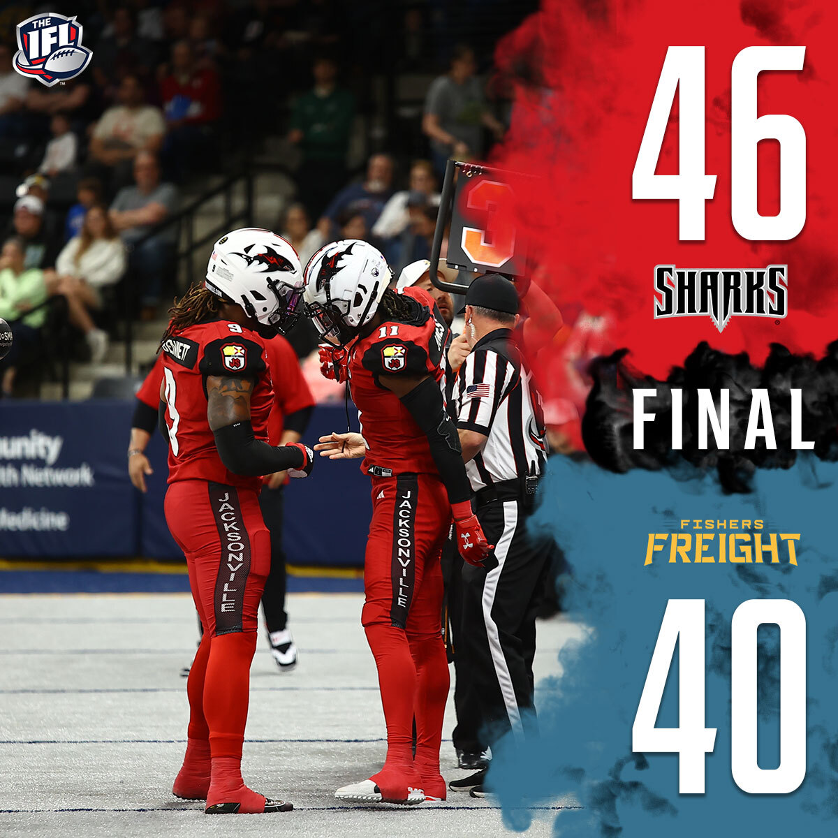 Indoor Football League (@indoorfl) on Twitter photo In the end, The <a href="/jaxsharks/">Jacksonville Sharks</a> defeat the <a href="/FishersFreight/">Fishers Freight Football</a> 46-40...such a close game!
#TheIndoorWar #TheMajorLeagueOfIndoorFootball #IFL In the end, The <a href="/jaxsharks/">Jacksonville Sharks</a> defeat the <a href="/FishersFreight/">Fishers Freight Football</a> 46-40...such a close game!
#TheIndoorWar #TheMajorLeagueOfIndoorFootball #IFL
