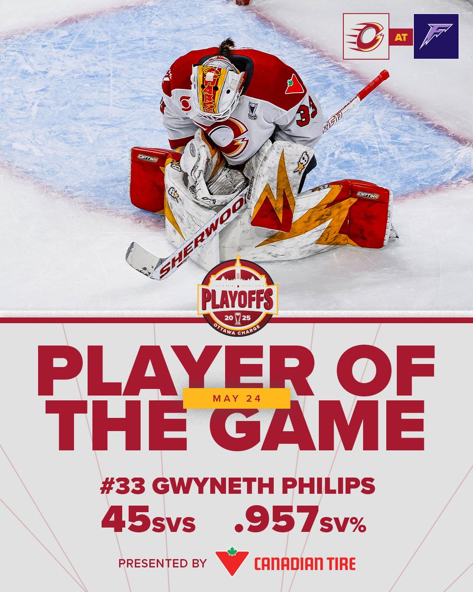 Ottawa Charge (@pwhl_ottawa) on Twitter photo Our all-star between the pipes 🥹
Gwyneth Philips is tonight's <a href="/CanadianTire/">Canadian Tire</a> Player of the Game after an outstanding triple OT performance! Our all-star between the pipes 🥹
Gwyneth Philips is tonight's <a href="/CanadianTire/">Canadian Tire</a> Player of the Game after an outstanding triple OT performance!