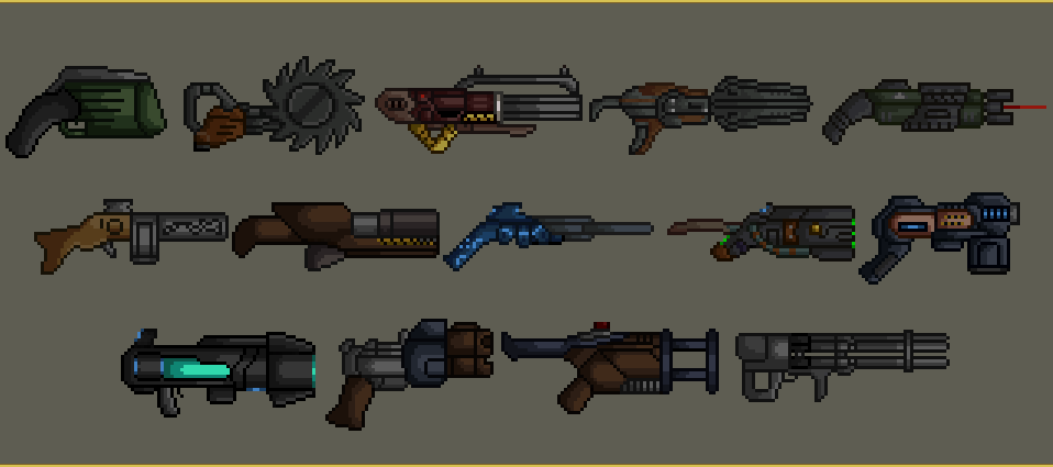 AbsoluteBoom96's tweet photo. An update of my OpenArena Weapons.
I fixed the colors on the MG, and also added in the Omega Mod/Opensandbox MG.
In the latter, the weapon works as a HMG.
#pixelart #pixelartist #pixelweapons #quake3 #openarena https://t.co/HViDLjQy81