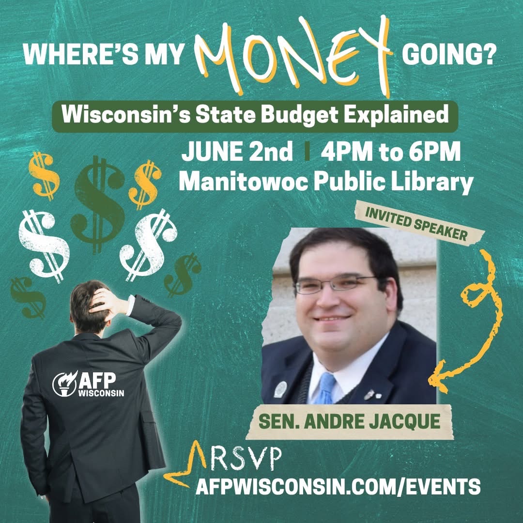 Concerned about Governor Evers’ budget plan for Wisconsin? Have questions that need answers? Join us for a community town hall with Sen. Andre Jacque. 

Governor Evers’ budget is wrong for our state and we just can’t afford it! 💰 💰 💰 

Refreshments provided