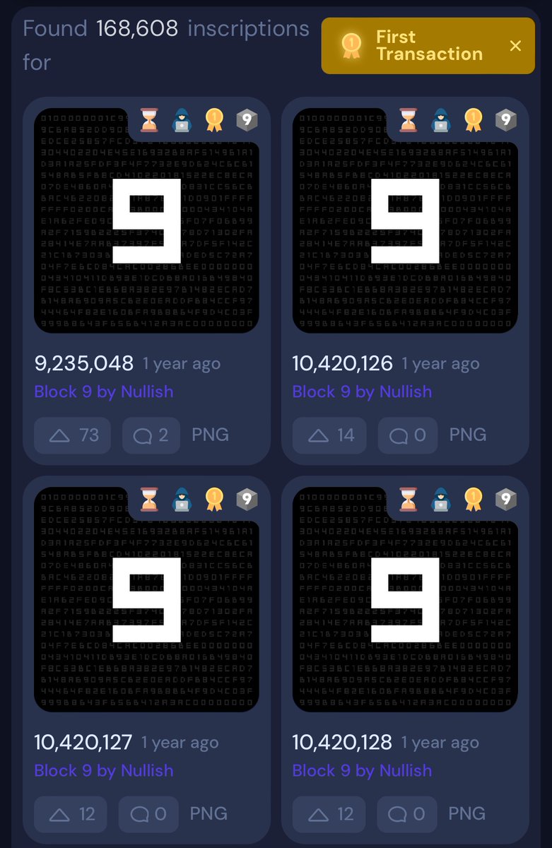 450X_BRC20's tweet photo. 🤯 Currently 168,600 Inscriptions on 450X Block9 SATS.

#raresats from Satoshi Nakamoto’s wallet sent to Hal Finney.

Grails. https://t.co/4cUTS3RbHV