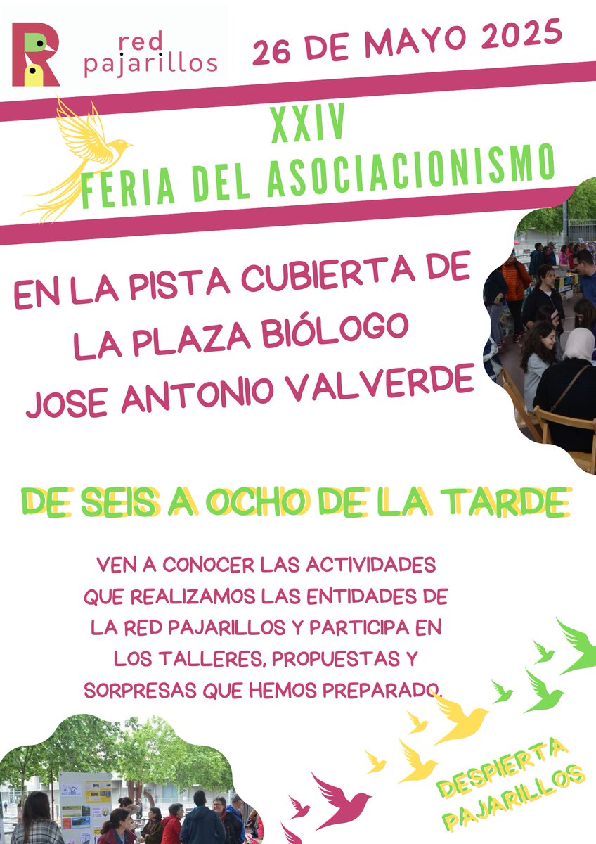 #despiertaPajarillos Ni la feria de Abril, ni la de Málaga ni San Fermín...el evento del año ahora mismo es nuestra Feria del Asociacionismo. No te la puedes perder.
Nos vemos mañana!!