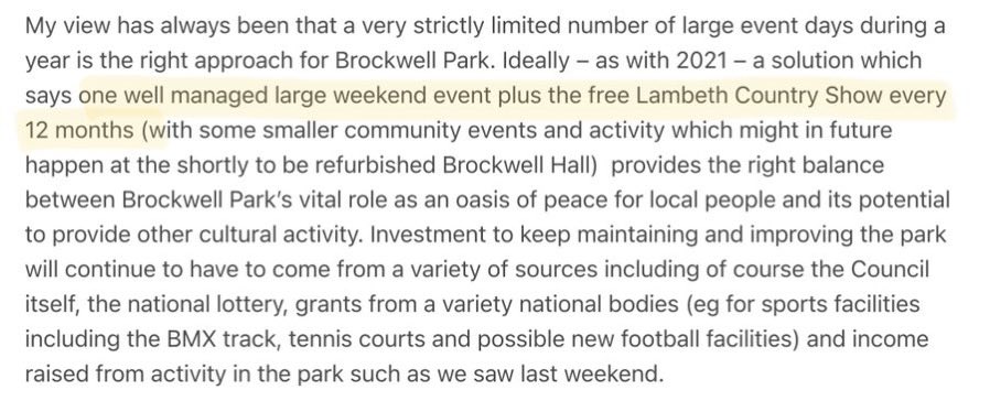 Here is what councillor Jim Dickson (late of HH and Loughborough junction) wrote about the park in 2023. Any comments ⁦<a href="/lambeth_council/">Lambeth Council</a>⁩ ⁦<a href="/EventLambeth/">EventLambeth</a>⁩ ? What changed? Was it…….greed?
