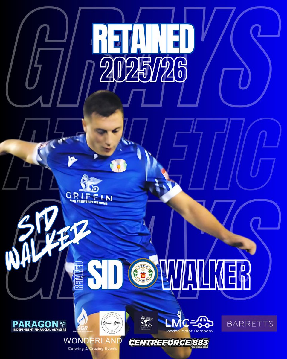 Grays Athletic Football Club (@graysathleticfc) on Twitter photo RETAINED | ✍️
Grays Athletic are delighted to announce that <a href="/sidwalker19/">sid walker</a> has agreed terms for the 2025/26 season and will remain a Blue
#SuperSid RETAINED | ✍️
Grays Athletic are delighted to announce that <a href="/sidwalker19/">sid walker</a> has agreed terms for the 2025/26 season and will remain a Blue
#SuperSid