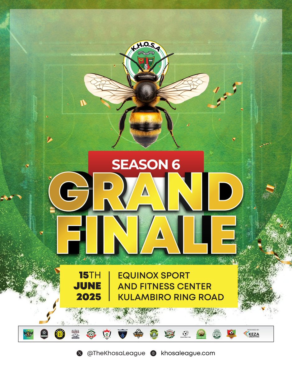 The wait is over!!!!!
#KHOSALEAGUESEASON6 
GRAND FINALE is here! Get ready for an epic showdown in Kulambiro at Equinox Sports Centre. 

15th JUNE....

Don't miss out!  #GameOn
#Khosaleagueseason6GrandFinale