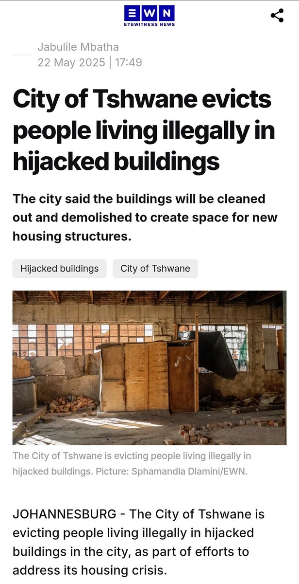 🚨NEWS🚨

The city of Tshwane will in July hold the Property Summit, where 32 of the city's high value assets will be up for lease or redevelopment.

The hijacked buildings are expected to be turned into office blocks, businesses, student accommodations, and low-cost housing