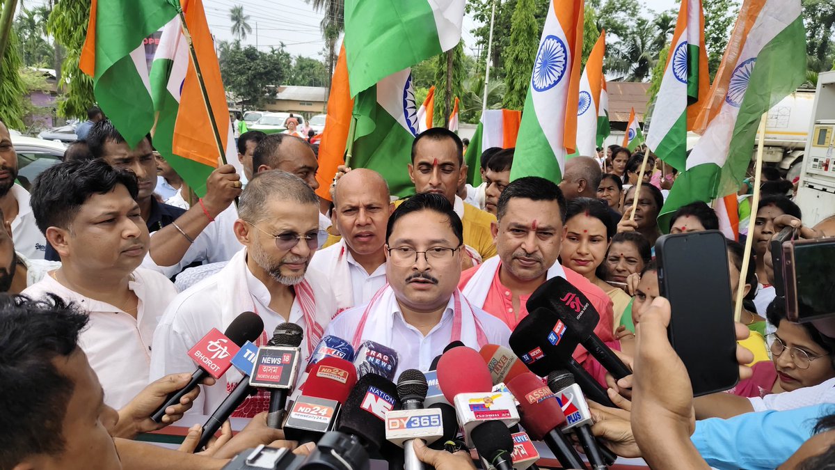 BJP4Assam's tweet photo. Hon'ble State President Shri Dilip Saikia participated at #TirangaYatraAssam today from Kamalpur. https://t.co/LYFK2mp0fP