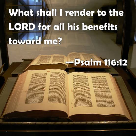 What shall I render to the LORD For all His benefits toward me?.....Psalm 116:12

Based on where YOU were and where YOU are NOW, let us ask ourselves the same question the Psalmist asked himself...."What shall I render to the Lord for all His benefits"?

HOW?
Help somebody this