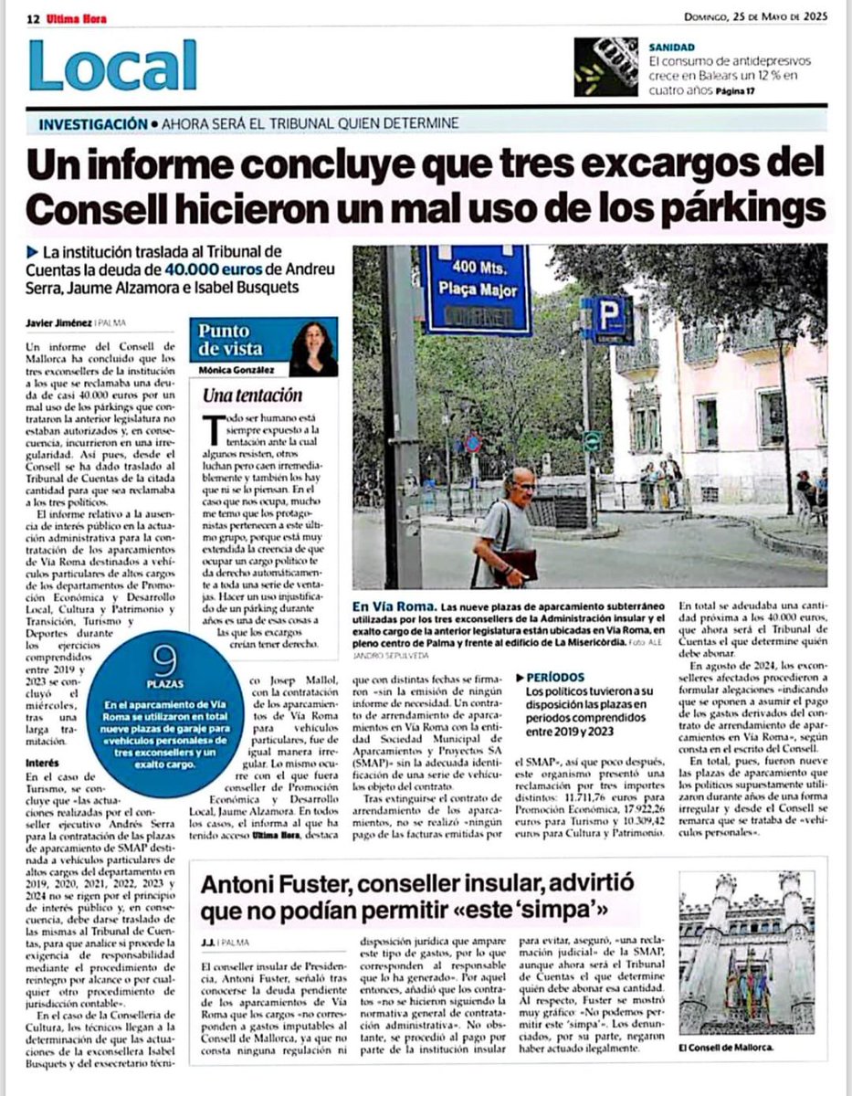 Partit Popular de Mallorca (@ppdemallorca) on Twitter photo 🫣L'esquerra (<a href="/SocialistesdMca/">PSIB-PSOE Mallorca</a> <a href="/MESperMallorca/">MÉS per Mallorca</a>) va deixar un deute de 40.000 € al <a href="/ConselldeMca/">Consell de Mallorca</a> dels seus pàrquings.
🤯Esperaven que els mallorquins pagassin els seus capritxos?
❌Ara, un informe confirma que durant anys en feren un ús irregular.
🗞️👇🏼 🫣L'esquerra (<a href="/SocialistesdMca/">PSIB-PSOE Mallorca</a> <a href="/MESperMallorca/">MÉS per Mallorca</a>) va deixar un deute de 40.000 € al <a href="/ConselldeMca/">Consell de Mallorca</a> dels seus pàrquings.
🤯Esperaven que els mallorquins pagassin els seus capritxos?
❌Ara, un informe confirma que durant anys en feren un ús irregular.
🗞️👇🏼