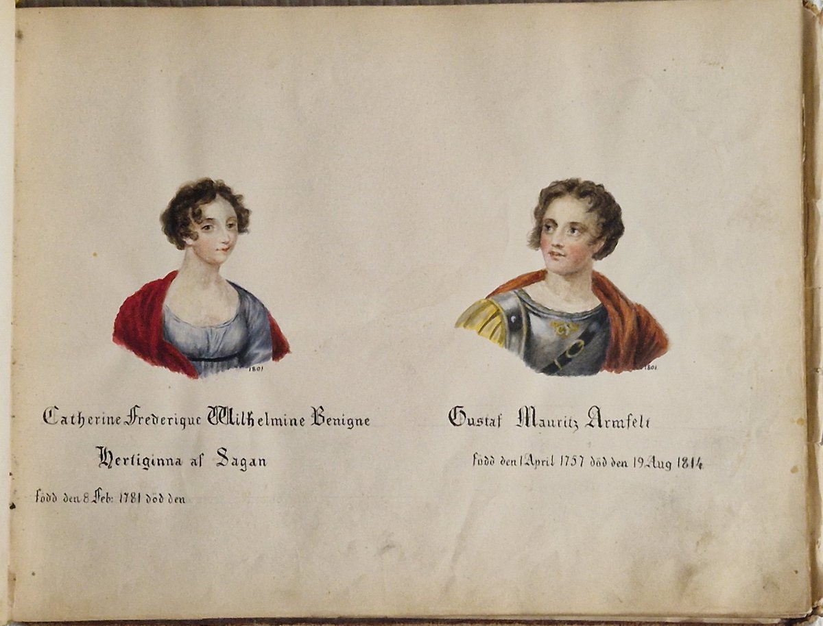 Armfeltin sukualbumissa on kaunis kuva Gustaf Mauritz Armfeltista ja hänen nuoresta rakastajattarestaan, Saganin prinsessa Wilhelminestä. Heille syntyi yhteinen tytär. Samoin Armfeltille ja prinsessan äidille, Medemin herttuattarelle. Viriiliä eurooppalaista seurapiirielämää...