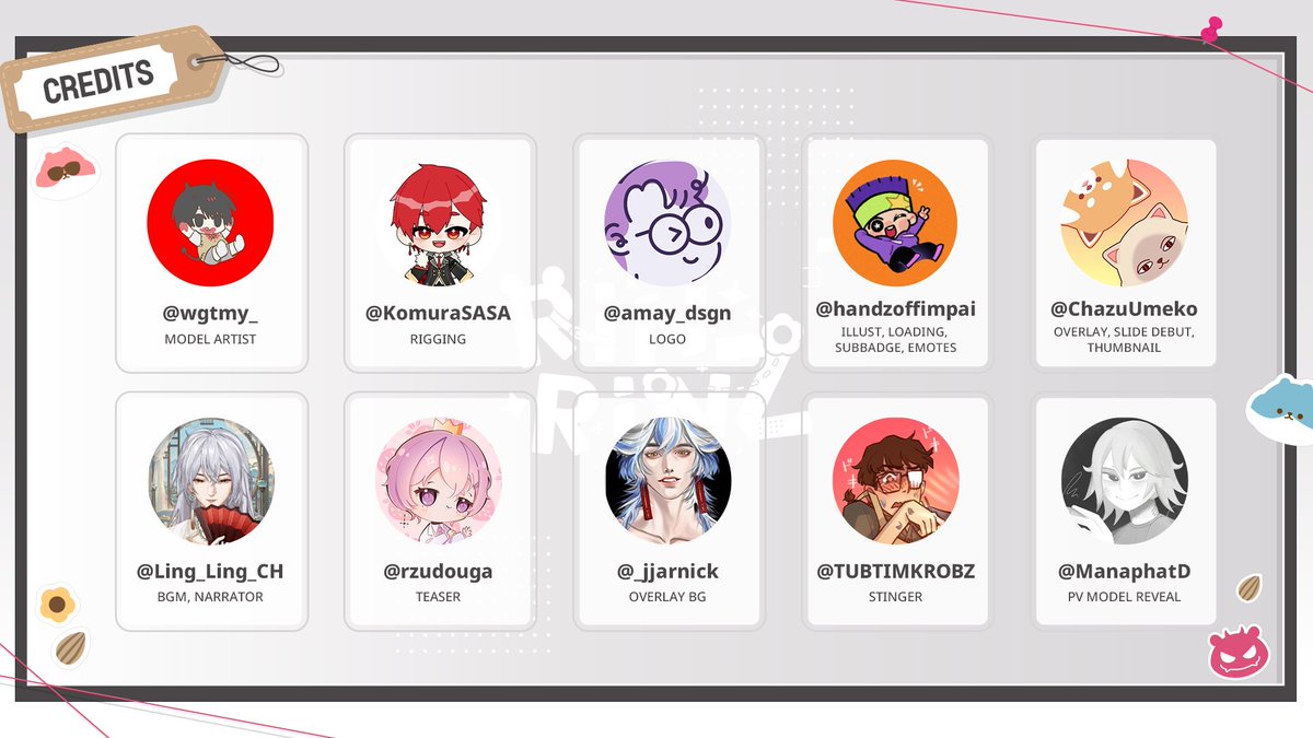 ขออภัยที่ช้าคับฮือออ พอดีหนูรินยุ่งมากกช่วงนี้
.
มาคับทุกคน✨ ผมขอแนะนำให้ทุกคนรู้จักหลังบ้านที่น่ารักของหนูรินเอง ทุกคนสามารถไปจ้างและสอบถามงานกันได้เลยนะคะ
<a href="/wgtmy_/">Unholymilk🥛</a> <a href="/KomuraSASA/">Komura</a> <a href="/amay_dsgn/">Amay Design ☂️</a> <a href="/handzoffimpai/">I'MPAI☆ (hiatus; BUSY AS HELL)</a> <a href="/ChazuUmeko/">🍋ChazuUme🍓</a> <a href="/_LING_LING_VT/">LiNG 🤍🪽 | VtuberTH</a> <a href="/rzudouga/">rzo'MV&MIX / รับทำพีวีและมิกซ์งับ</a> <a href="/_jjarnick/">JARNICK🪼🫧 | CMS (OPEN)</a> <a href="/callmeVTnotTV/">TUBTIMKROBZ</a> <a href="/ManaphatD/">Checkkumato 🦐☄️ SSS</a>