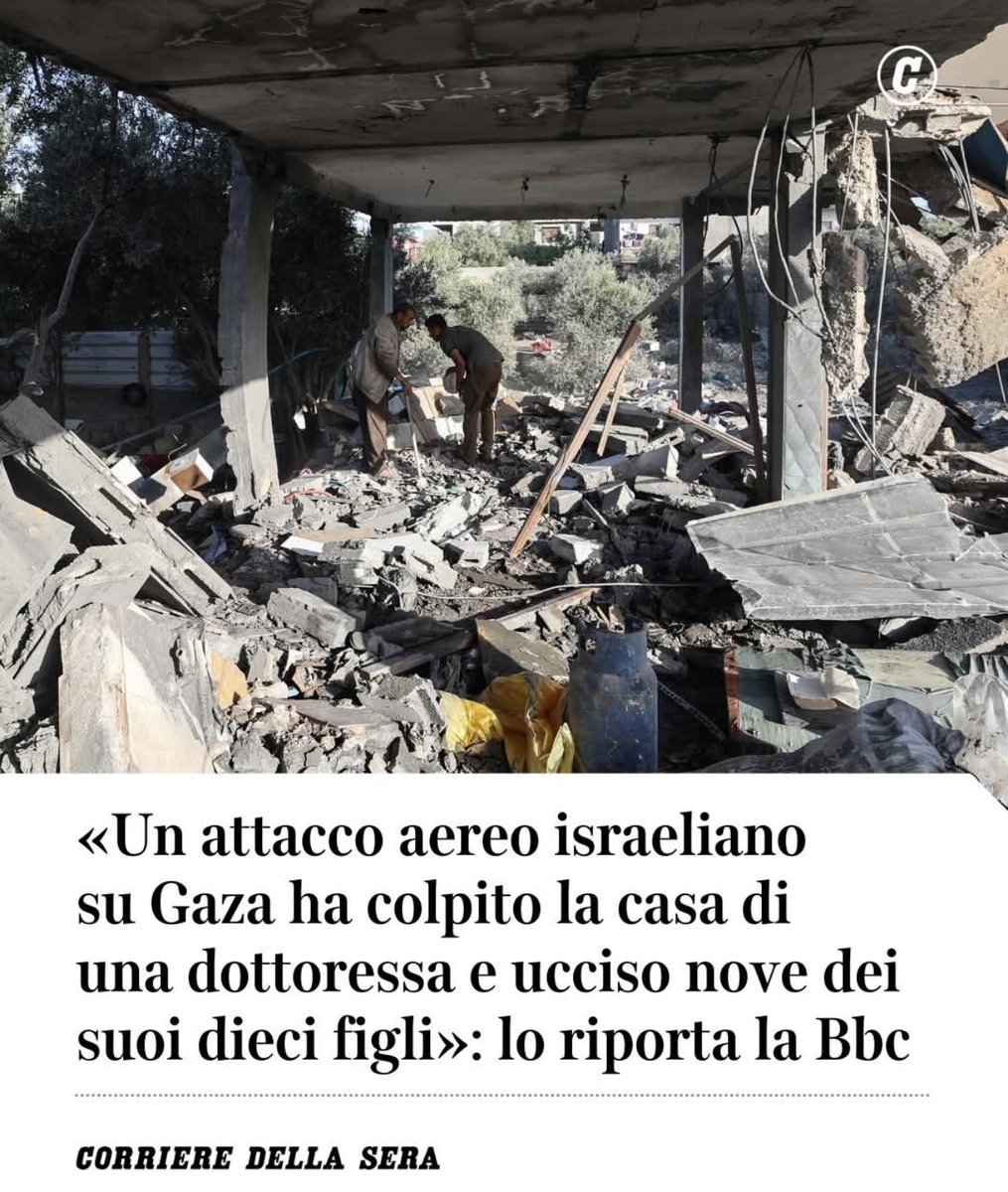 Yahya 12 ANNI
Rakan 10
Aib 9
Gibran 8
Ruslan 7
Rawal 5
Sadin 3
Luqman 2
Sidar 7 mesi
Adam 11 anni, gravemente ferito.
9 bambini innocenti sterminati, mentre la loro mamma, la pediatra palestinese Alaa Al Najar, cercava di salvare altri bambini massacrati da Israele. #GENOCIDIO
