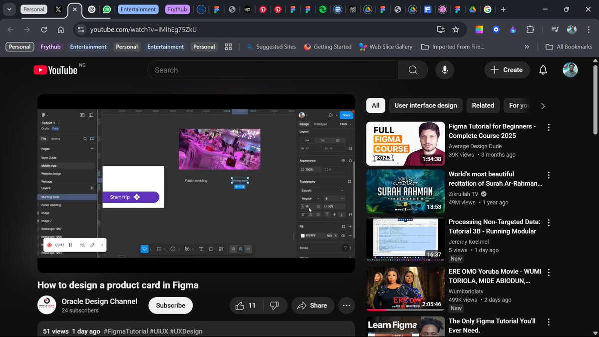 The joy of seeing my own youtube channel up there with the first video having over 50 views in 24hrs, i guess dreams come true fr 

How to design a product card in Figma youtu.be/lMlhEg75ZkU?si… via <a href="/YouTube/">YouTube</a>