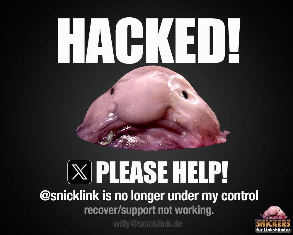 cschneido's tweet image. Willy wurde gehackt. Der Account von @snicklink ist nicht mehr unter seiner Kontrolle.

Der X Support reagiert nicht. Er bat mich, euch das mitzuteilen. Falls jemand helfen kann, schreibt gerne hier drunter.

like/share