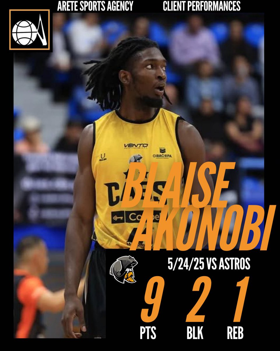 Blaise Akonobi had a good performance with 9 points, 2 blocks, and 1 rebound in today’s game for <a href="/caballeroscln/">Caballeros de Culiacán</a>. Caballeros drops the game to Astros, 90-110.

#basketball #performance #result #arete #aretesports #aretesportsagency #areteeurope #aretefamily