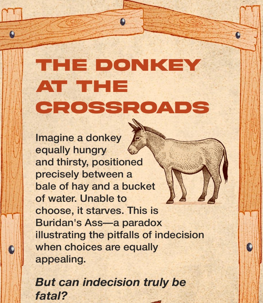 Paralysis by analysis is the military version of Buridan’s Ass or like Patton Said better to make a satisficing decision today than a perfect one tomorrow or words to that effect