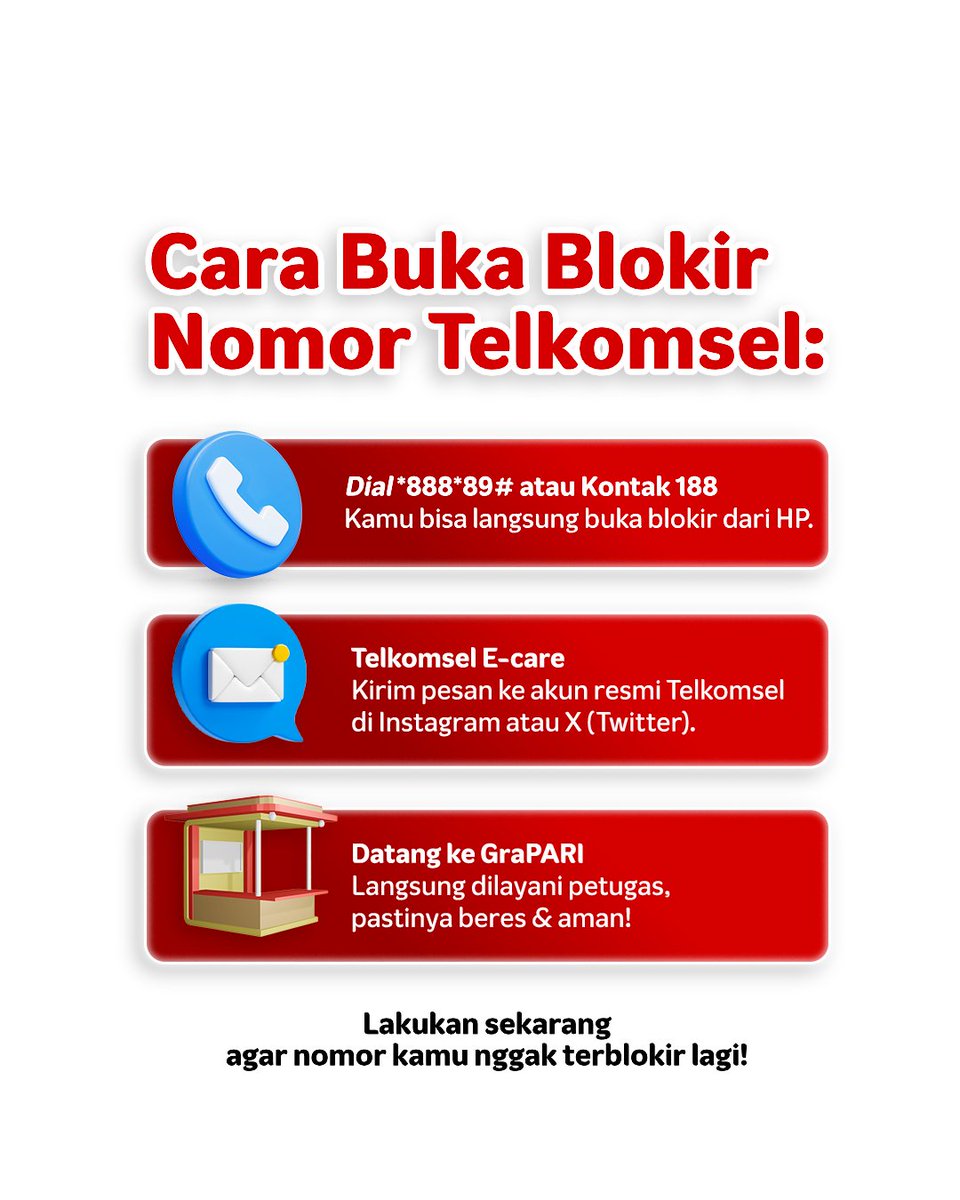 Pastikan kamu save postingan ini supaya ingat info yang ada di slide kedua biar nomor Telkomsel kamu, aktif terus!

Selain itu, buat info lebih lanjut, kamu juga bisa cek link berikut ini tsel.me/pr

*Syarat dan Ketentuan berlaku