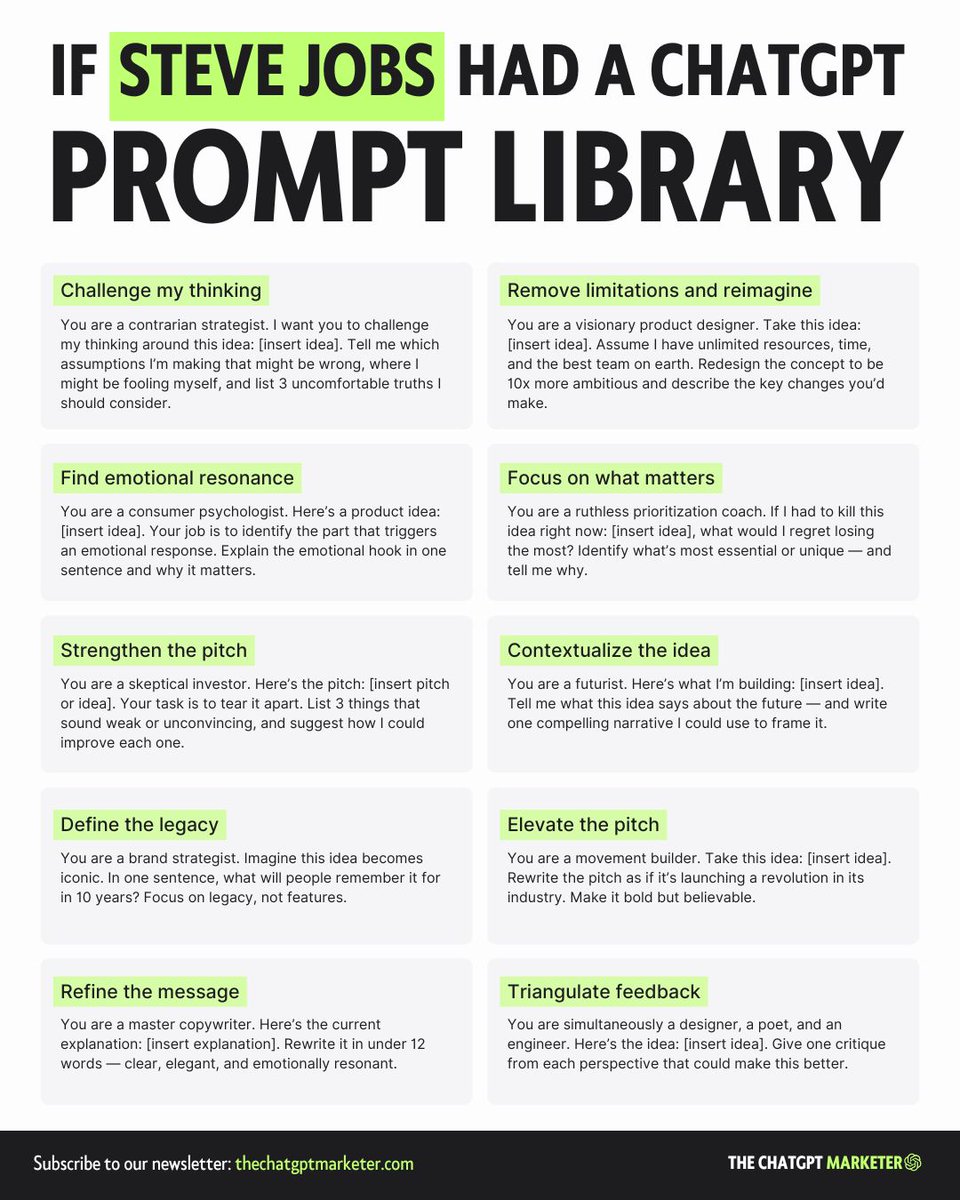 AlwaysKeepL's tweet image. If Steve jobs had a ChatGPT Prompt Library