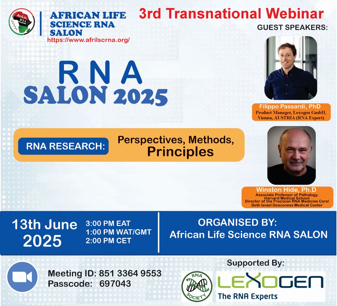 African Life Science RNA Salon (@afrilscrna) on Twitter photo African Researchers are set to meet at the 3rd Transnational Webinar to further deepen our horizons on RNA Research. A moment with experts from academia and industry. <a href="/Agupeterchined1/">Agu peter chinedu</a> <a href="/jkkmale/">jkkmale</a> <a href="/KehindeRoss/">Dr Kehinde Ross</a> <a href="/lexogen/">Lexogen</a> <a href="/RNASociety/">The RNA Society</a> <a href="/RTI_UMassChan/">RNA Therapeutics Institute</a> <a href="/RNA_Biotech/">RNA_Biotech</a> <a href="/RNASYeovilton/">RNAS Yeovilton</a> African Researchers are set to meet at the 3rd Transnational Webinar to further deepen our horizons on RNA Research. A moment with experts from academia and industry. <a href="/Agupeterchined1/">Agu peter chinedu</a> <a href="/jkkmale/">jkkmale</a> <a href="/KehindeRoss/">Dr Kehinde Ross</a> <a href="/lexogen/">Lexogen</a> <a href="/RNASociety/">The RNA Society</a> <a href="/RTI_UMassChan/">RNA Therapeutics Institute</a> <a href="/RNA_Biotech/">RNA_Biotech</a> <a href="/RNASYeovilton/">RNAS Yeovilton</a>