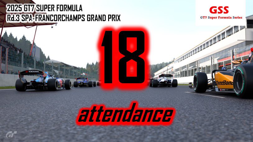 gt7_race's tweet photo. #GSS_GT7 #GT7 #グランツーリスモ7 

2025 GT7 SuperFormula Series 
Rd.3 Weekend attendance👀 https://t.co/TPKWWa0Tim