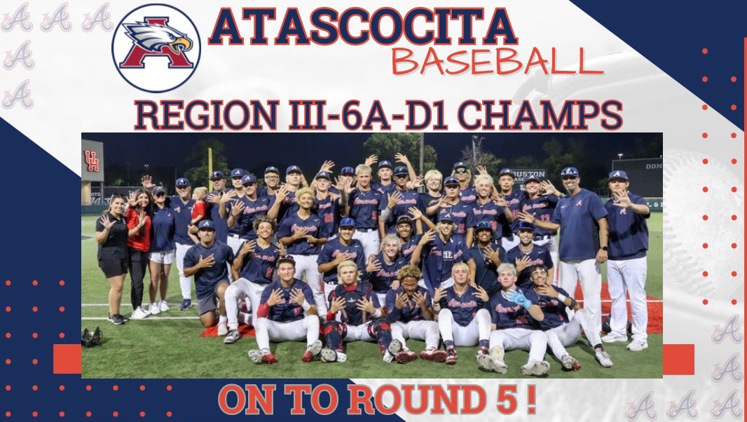 Atascocita Baseball (@ahs_6abaseball) on Twitter photo Regional Final Champs!
On to Round 5โผ๏ธ
#GRIT
<a href="/JONeill_4/">Jeremy ONeill</a>
<a href="/t_melv/">Thomas Melvin</a>
<a href="/HumbleISD_AHS/">The Atascocita HS</a> Regional Final Champs!
On to Round 5โผ๏ธ
#GRIT
<a href="/JONeill_4/">Jeremy ONeill</a>
<a href="/t_melv/">Thomas Melvin</a>
<a href="/HumbleISD_AHS/">The Atascocita HS</a>