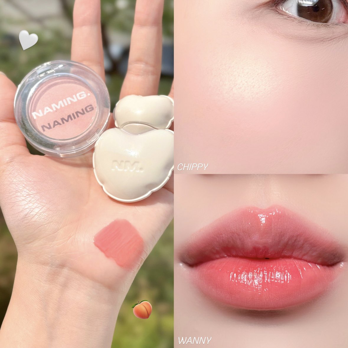 #제품제공 (이벤트 당첨)

네이밍의 당도 가득 복숭아🍑🤍

치피는 연한 밑색에 금펄이 포인트인 블러셔✨
워니는 촉촉 물복 컬러의 글로우 틴트💕