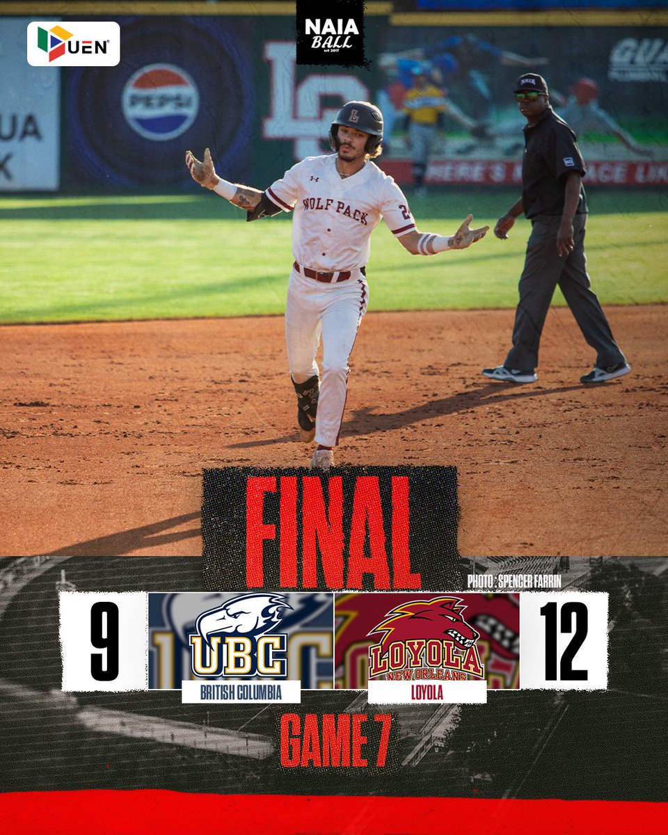 🚨 WORLD SERIES GAME 7 FINAL sponsored by <a href="/UrbanEdge_Net/">Urban Edge Network</a> 

#8 Loyola (LA) eliminates #9 UBC 🇨🇦 12-9

Brandon Mooney 4-4 2 2B HR RBI
Cole Romero 2-3 2 RBI
Anthony Fernandez 2-3 HR 2 RBI
Garrett Felix 2-4 3 RBI
Caden Durand 2.2 IP 0 ER in relief

WolfPack advance to take on #7