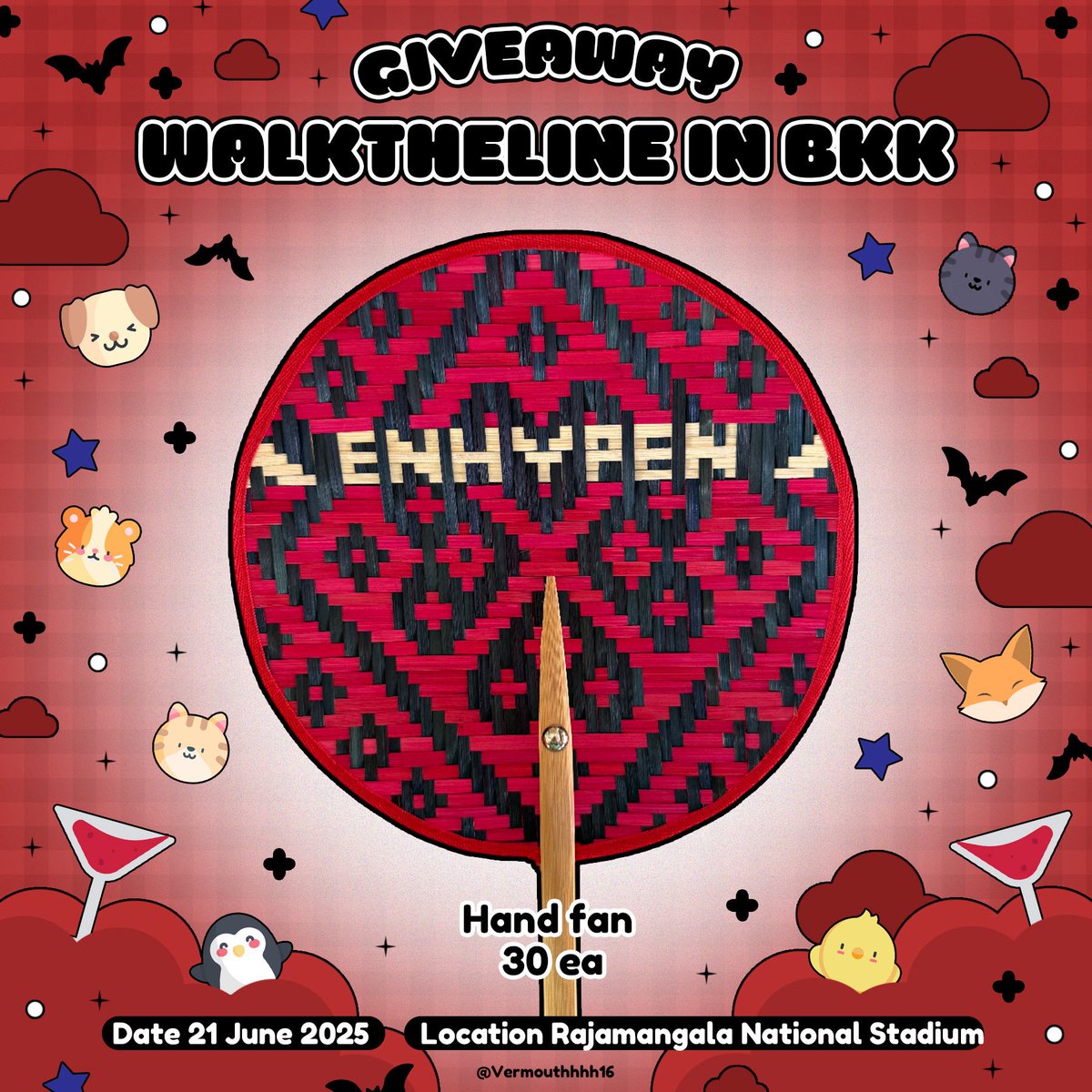 Vermouthhhh16's tweet photo. ᡣ • . •𐭩ദ്꒰ pls kindly rt ꒱

ᡣ𐭩ྀིྀིྀི giveaway 
#WALKTHELINE_IN_BANGKOK ❤︎

Hand fan 30 ea 🐹🦊🐧🐥🐶🐈‍⬛🐈

⟢ date : 21 june 2025
⟢ Rajamangala National stadium 🏟️ 
⟢ time: tba

#GIVEAWAYWTLinbkk 
#WALKTHELINE_IN_BKK https://t.co/nBuwl0D5YX