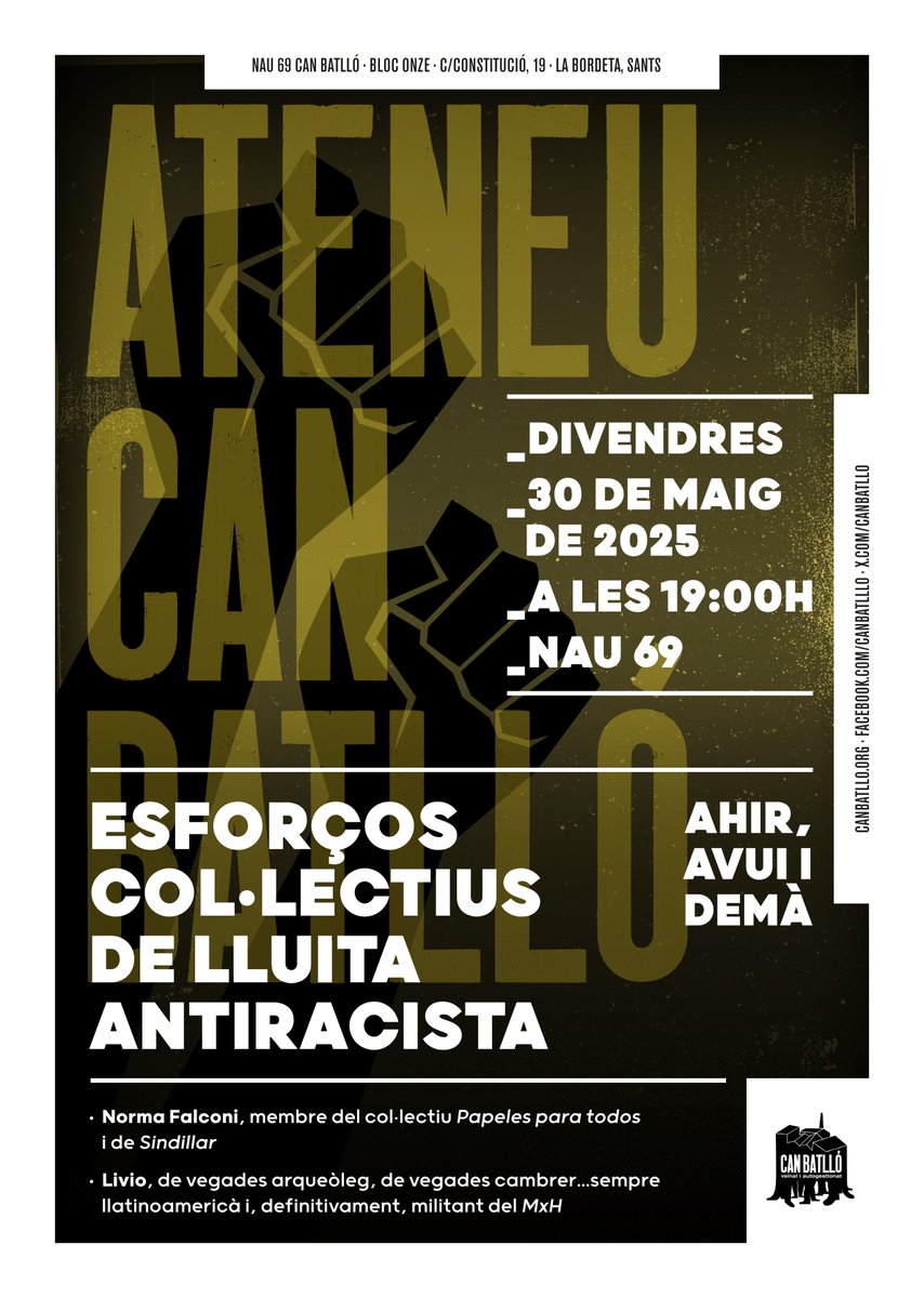 F Salvador Seguí (@fundaciosegui) on Twitter photo Per que algunes accions quotidianes també poden ser radicalment antiracistes, aquest mes l’#Ateneu <a href="/CanBatllo/">Can Batlló</a> porta a Norma i a Livio per parlar de “contracolonización como herramienta antiracista” i “autoorganización y lucha antiracista” Per que algunes accions quotidianes també poden ser radicalment antiracistes, aquest mes l’#Ateneu <a href="/CanBatllo/">Can Batlló</a> porta a Norma i a Livio per parlar de “contracolonización como herramienta antiracista” i “autoorganización y lucha antiracista”