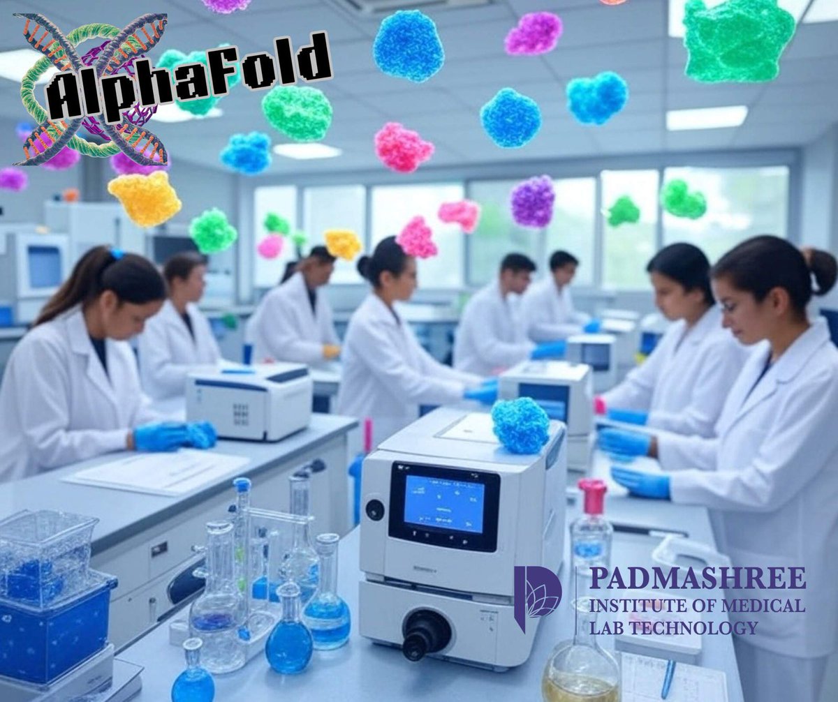 pimltblr's tweet photo. AlphaFold’s AI predicts protein structures in seconds, revolutionising diagnostics &amp; drug development!  Train to use tools like this with Padmashree’s https://t.co/XYyaEJYlgW./M.Sc. MLT programs. https://t.co/Ha5Uc3VW28

#PadmashreeMLT #AlphaFold #AIinHealthcare #MedicalLabTech https://t.co/BvtKS0VUG7