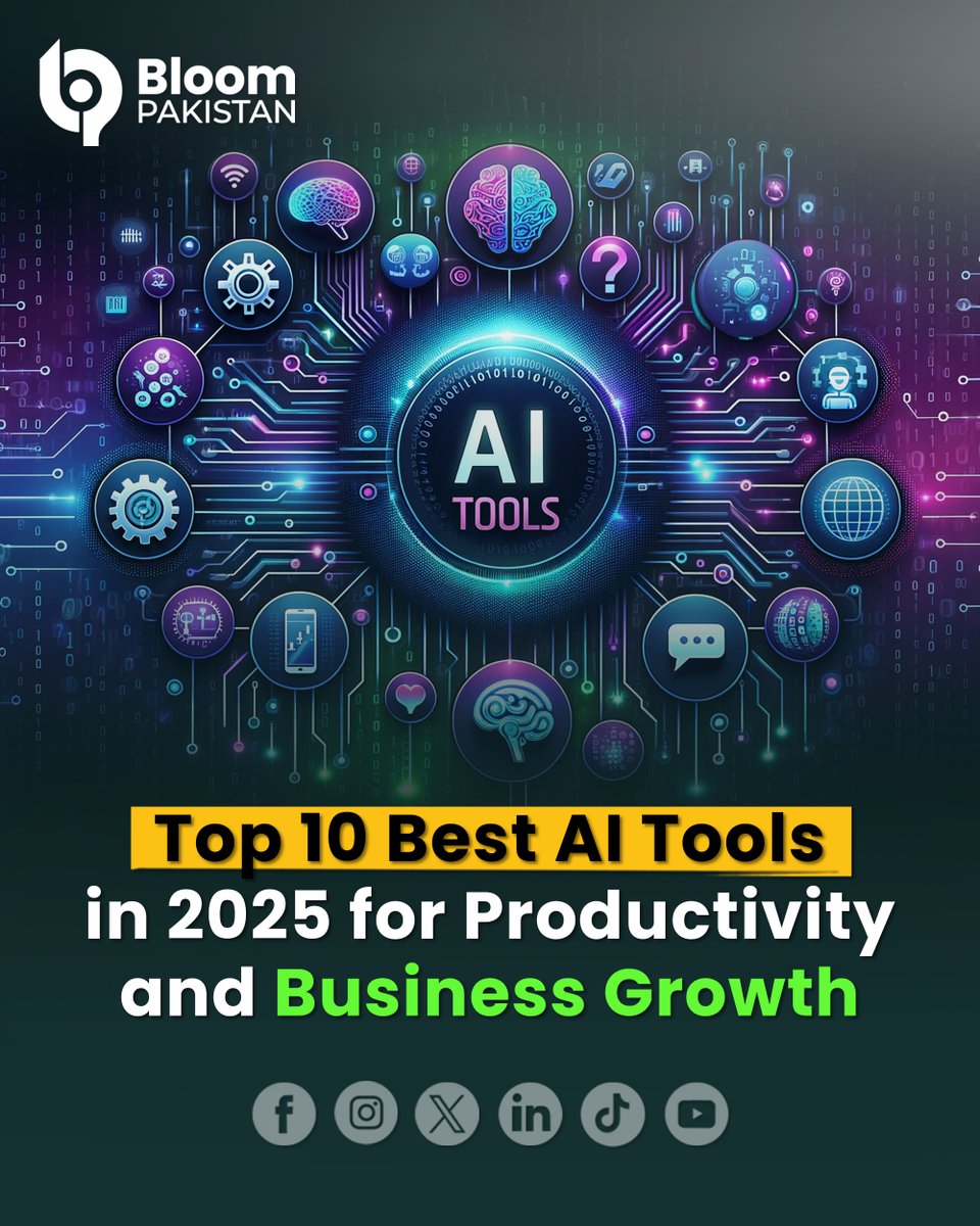 bloom_pakistan's tweet photo. Top 10 Best AI Tools in 2025 for Productivity and Business Growth
#AITools2025 #BestAITools #ProductivityWithAI #BusinessGrowth2025 #TopAITools #AIForBusiness #AIProductivity #TechTools2025
Read More
https://t.co/IAhWfyrJHZ https://t.co/N8udKxM260