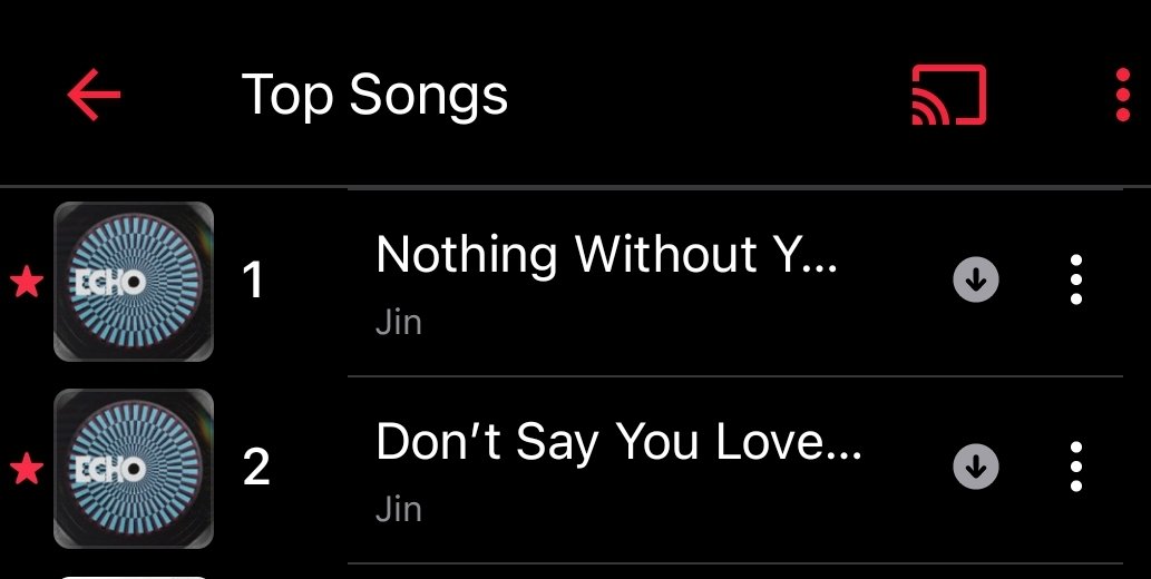 #NothingWithoutYourLove has reached #1 on Apple Music Morocco Top songs All Genres chart,  the second track from #Jin_Echo to do so after #Dont_Say_You_Love_Me