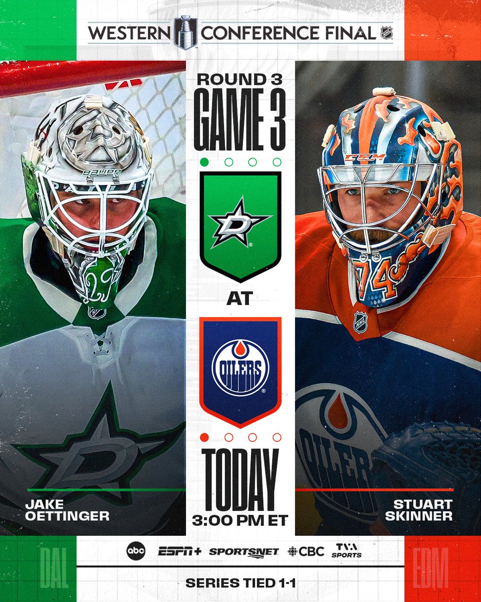 NHLPR's tweet photo. Jake Oettinger and Stuart Skinner were drafted the same year, are going head-to-head for the second consecutive postseason and are both looking to backstop their team to a #StanleyCup for the first time since the 1990s.

📺: 3 ET on ABC, @ESPNPlus, @Sportsnet, @TVASports, CBC https://t.co/JQFLrGbzMa