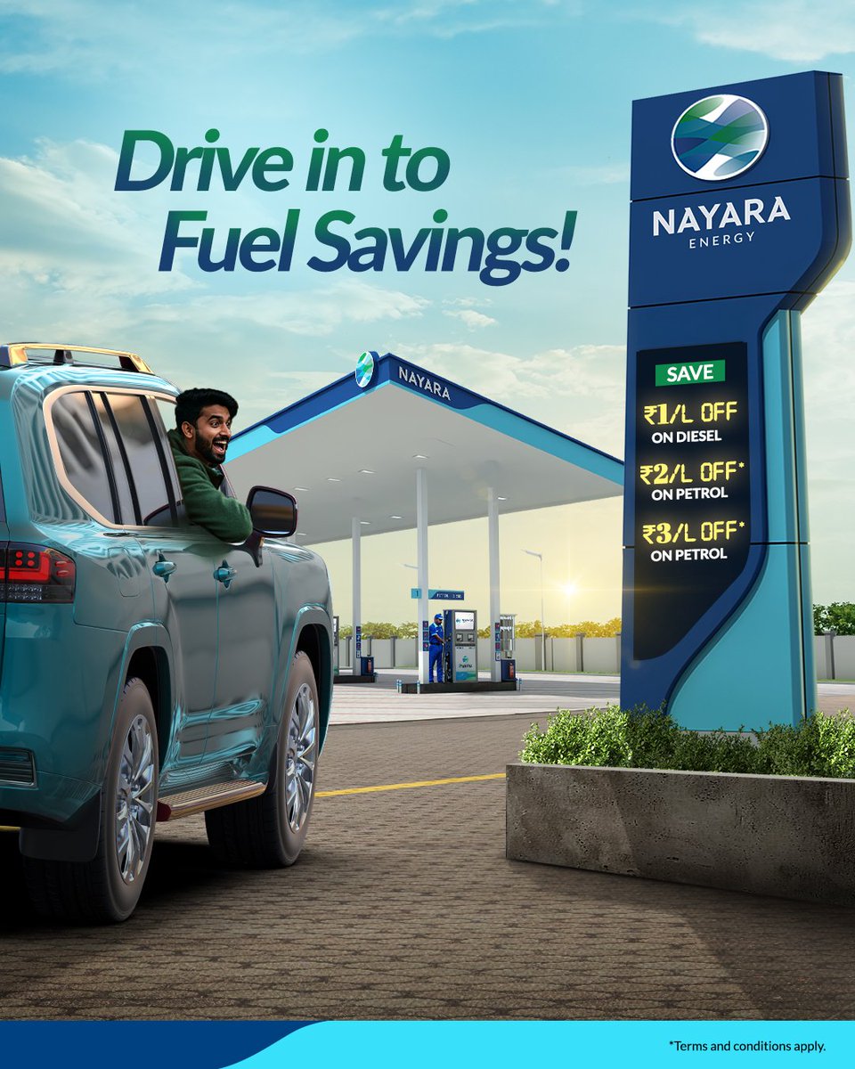 Fuel up &amp; enjoy unbeatable offers at your nearest #NayaraEnergy Petrol Pump. 
⛽ ₹1 off per litre on diesel 
⛽ ₹2 off per litre on petrol worth ₹600 or more 
⛽ ₹3 off per litre on petrol worth ₹3,000 or more 
*T&amp;C apply.
Grab these limited-time offers &amp; hit the road happy.