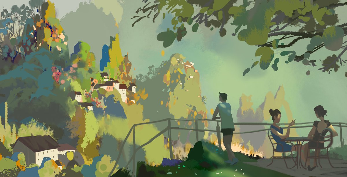 最近的插画练习，尝试用颜色与构图来表现故事感