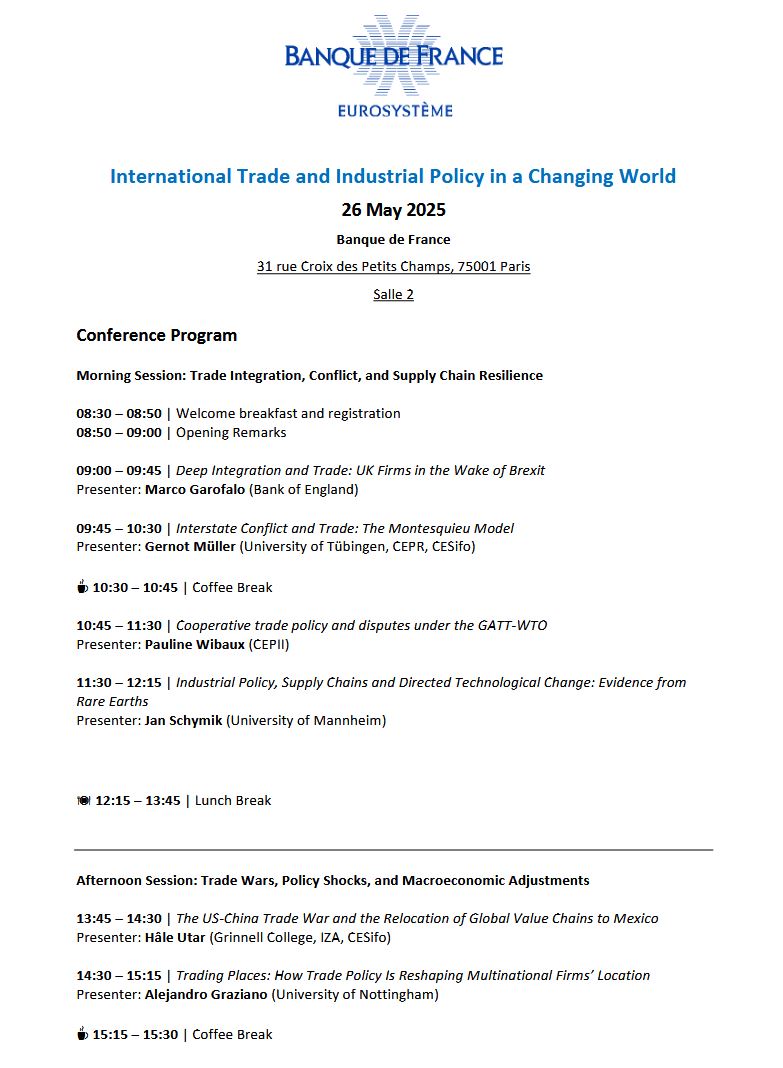 I’m looking forward to speaking at the “International Trade and Industrial Policy in a Changing World” conference tomorrow.  Check out the exciting program here banque-france.fr/en/events/inte…