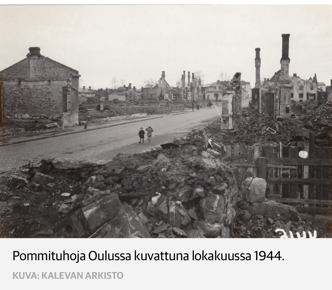 JenniVirtaluoto's tweet image. This is what was left of the wooden houses in my town centre in 1944, when the russkies were finished with it. It’s the russki mir never again, again in Ukraine.
kaleva.fi/oulun-keskusta…