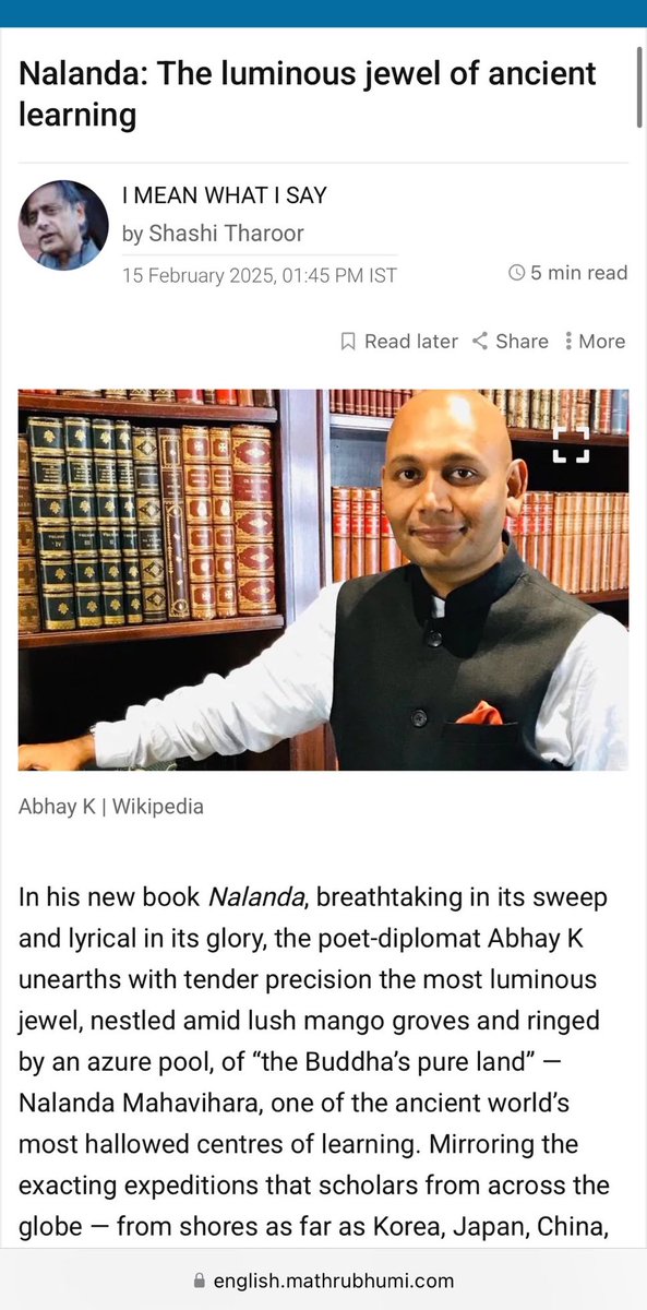 Abhay K. (@theabhayk) on Twitter photo “Even as he resurrects Nalanda from the embers of history, Abhay does not simply eulogise it; instead, he transforms this wellspring of scholastic endeavour into an emblem of humankind’s quest for knowledge.”—<a href="/ShashiTharoor/">Shashi Tharoor</a> reviews my latest book #Nalanda english.mathrubhumi.com/columns/i-mean… “Even as he resurrects Nalanda from the embers of history, Abhay does not simply eulogise it; instead, he transforms this wellspring of scholastic endeavour into an emblem of humankind’s quest for knowledge.”—<a href="/ShashiTharoor/">Shashi Tharoor</a> reviews my latest book #Nalanda english.mathrubhumi.com/columns/i-mean…