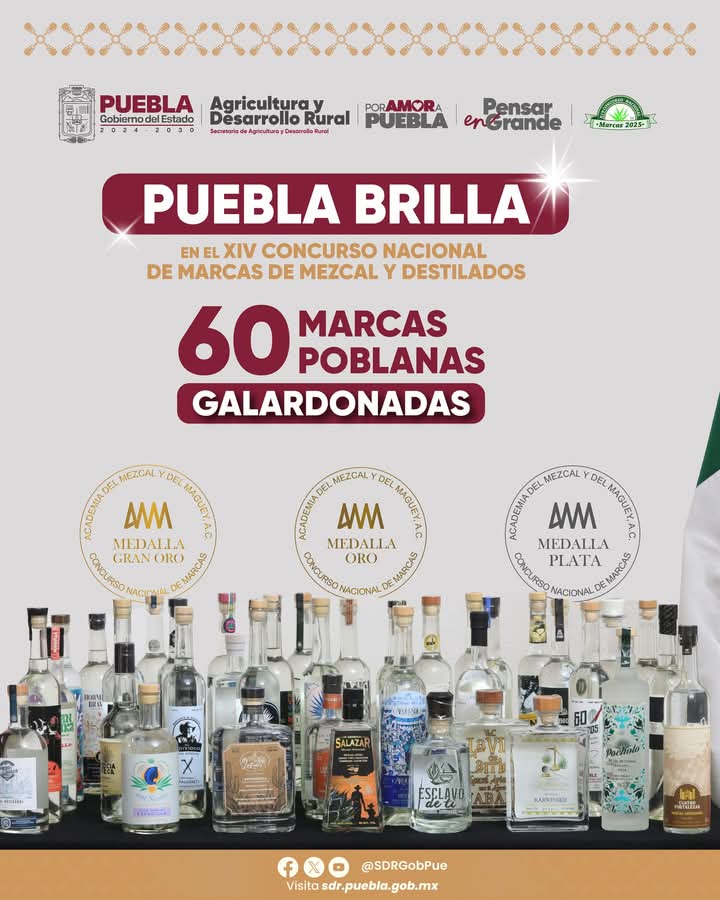 🏅✔️  En el Concurso Nacional de Marcas de Mezcal y Destilados Mexicanos 2025, Puebla obtuvo 60 medallas