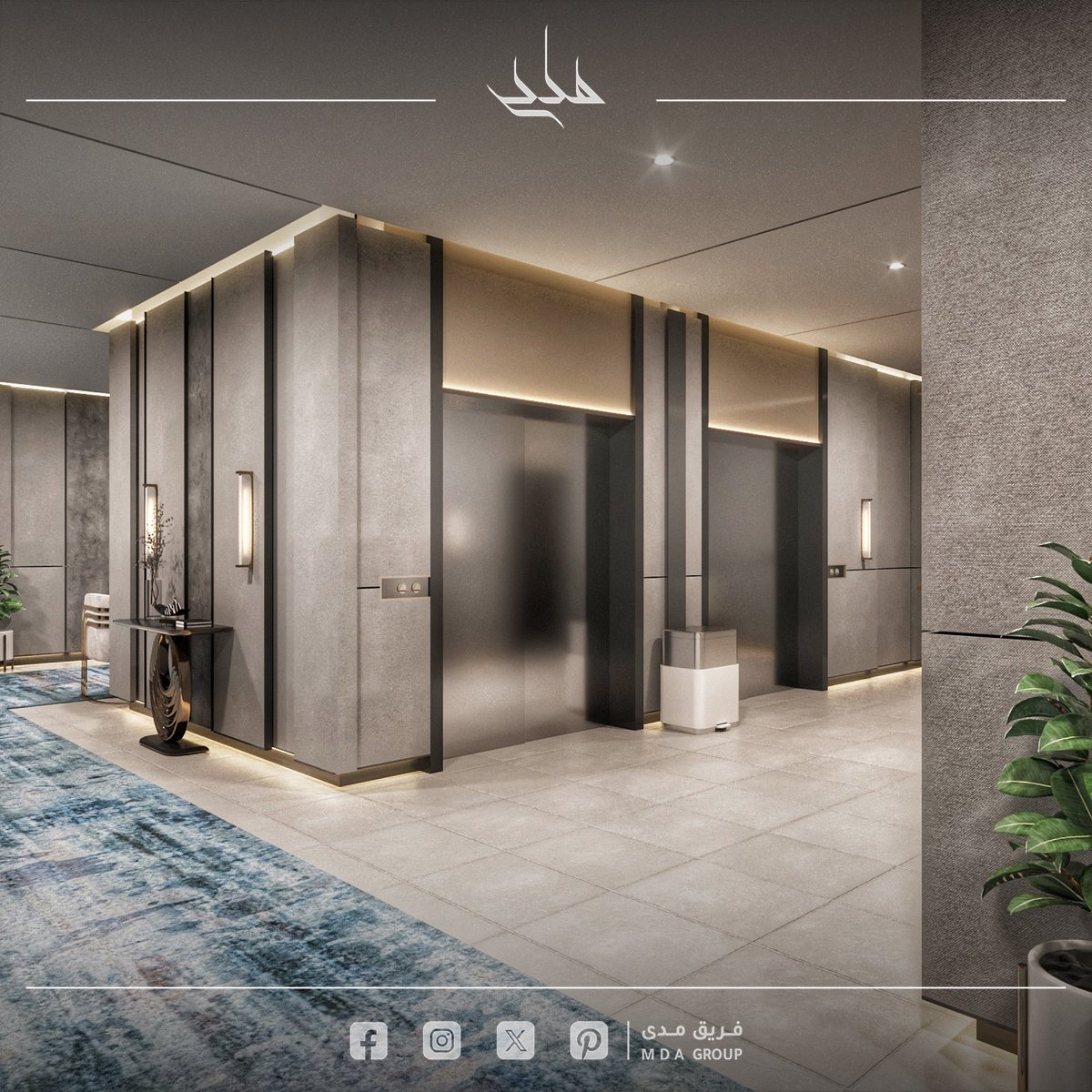 MDAGroupCo's tweet photo. من أعمالنا في التصميم الداخلي: ممر داخلي لفندق في عدن بتصميم بسيط وألوان هادئة مع تفاصيل من الذهبي والأزرق لإضفاء لمسة فخامة وراحة على المكان.
تم التصميم باستخدام برامج Revit و Corona Render.
شاركونا آرائكم! ✨

فريق مدى | MDA Group https://t.co/mO1ISg5JrZ
