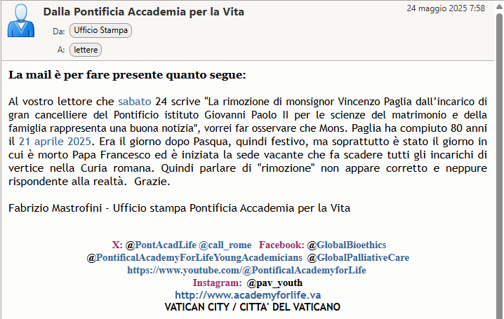 La lettera su <a href="/monspaglia/">vincenzo paglia</a> <a href="/PontAcadLife/">Pontifical Academy Life</a> che <a href="/LaVeritaWeb/">La Verità</a> <a href="/mariogiordano5/">Mario Giordano</a> non ha pubblicato. In buona compagnia con <a href="/Corriere/">Corriere della Sera</a> che ha fatto lo stesso giovedì 21 <a href="/vpiccolillo/">virginia piccolillo</a> <a href="/lucfontana/">Luciano  Fontana</a> Un giornalismo che non accetta correzioni, a chi serve?