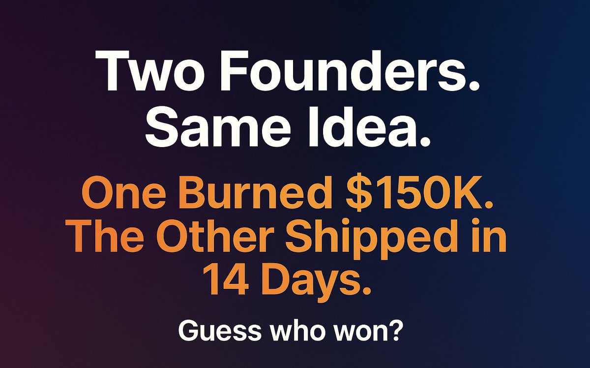 Two founders. Same idea. Wildly different results.

👨‍💻 A: 6 months, $150K, no users
⚡ B: $100 stack, 14 days, 100 users

Guess who raised?

Why B wins:
– Fast feedback
– Real traction
– No fluff

You don’t need a round. You need users. Fast.

Done > Perfect. 🚀

#SaaS #AI