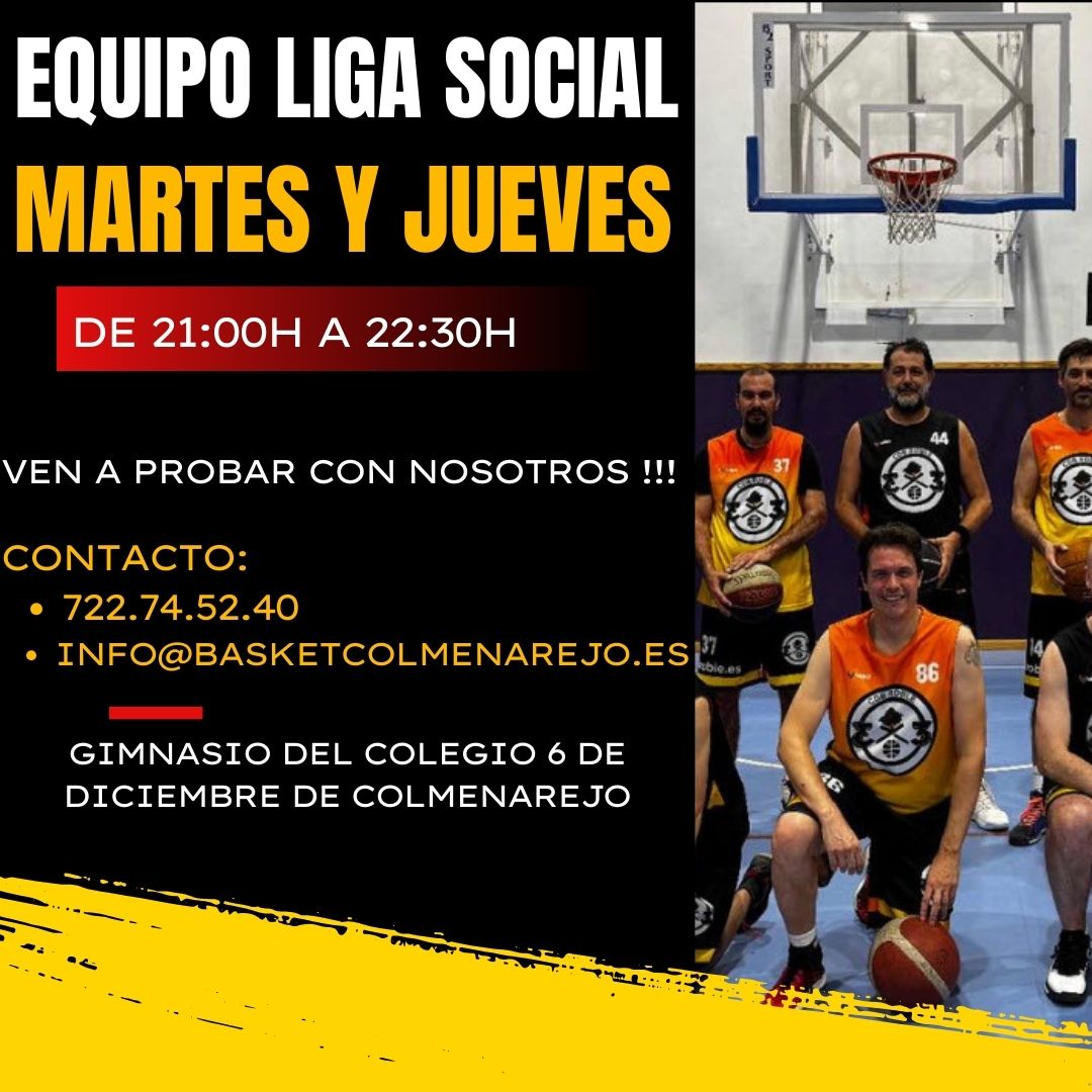 INSCRIPCIÓN LIGA SOCIAL TEMP 25/26 Información e inscripción de la liga social, Interesados contactar con el: Tel/whats: 722 74 52 40 info@basketcolmenarejo.es  #basketsenior #ligasocial #temporada2526 #colmenarejo