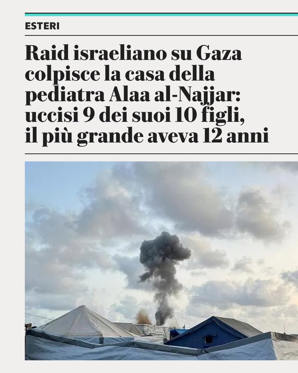 Se un attentato in Europa avesse ucciso nove figli di una pediatra, che se li vede arrivare in ospedale carbonizzati, sarebbe notizia sconvolgente.
A #Gaza il #terrorismo d'Israele diventa contabilità ordinaria, sommando questi bambini alle decine di migliaia di vittime innocenti