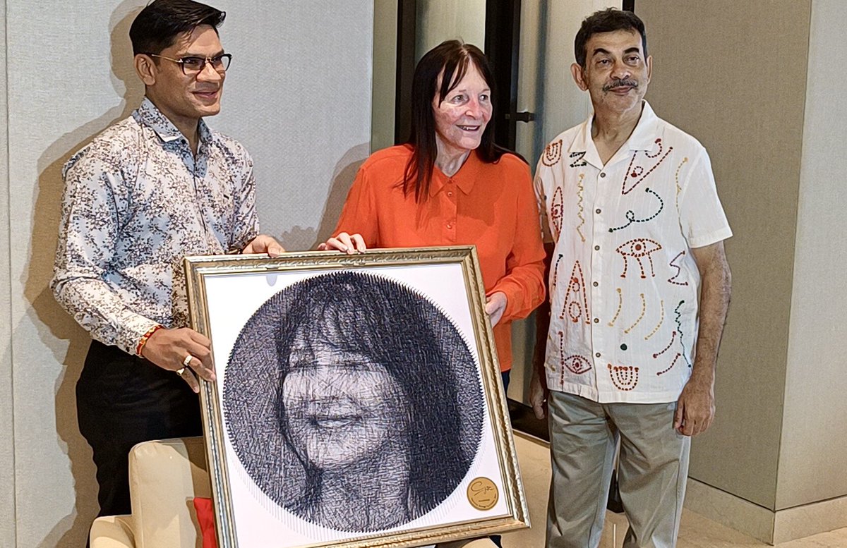 Jacob Ross (@jacobbhoompag) on Twitter photo Thread artist Chetan Jain presented a handcrafted thread art portrait of Julia Morley to her, in recognition of her contributions as Chairman and CEO of the Miss World Organisation. The presentation took place in the presence of <a href="/jayesh_ranjan/">Jayesh Ranjan</a> at Trident.
<a href="/MissWorldLtd/">Miss World</a> Thread artist Chetan Jain presented a handcrafted thread art portrait of Julia Morley to her, in recognition of her contributions as Chairman and CEO of the Miss World Organisation. The presentation took place in the presence of <a href="/jayesh_ranjan/">Jayesh Ranjan</a> at Trident.
<a href="/MissWorldLtd/">Miss World</a>