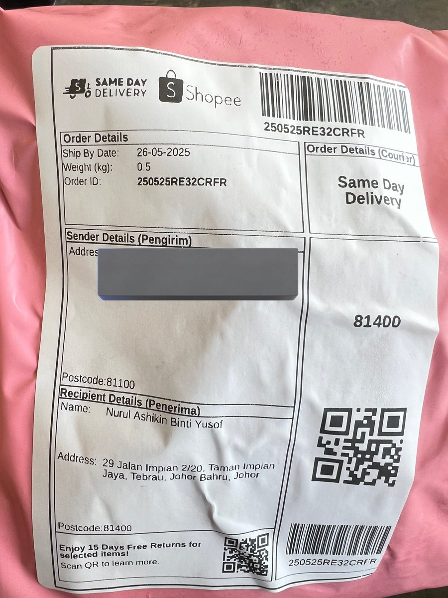 Real betul Shopee Sama Day Delivery ni. Dapat hari yang sama pada kadar rendah. Khas untuk orang Jb dan sekitarnya, pilih la Same Day Delivery method. Flat rate RM5 je terus sampai ke rumah anda. Tekan link ni: my.shp.ee/GtWFWSF
